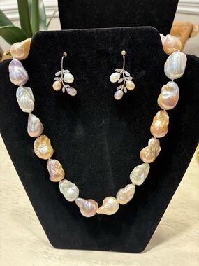 Multi-Color Genusis Cultured Freshwater Pearl Rodium/Sterling set.